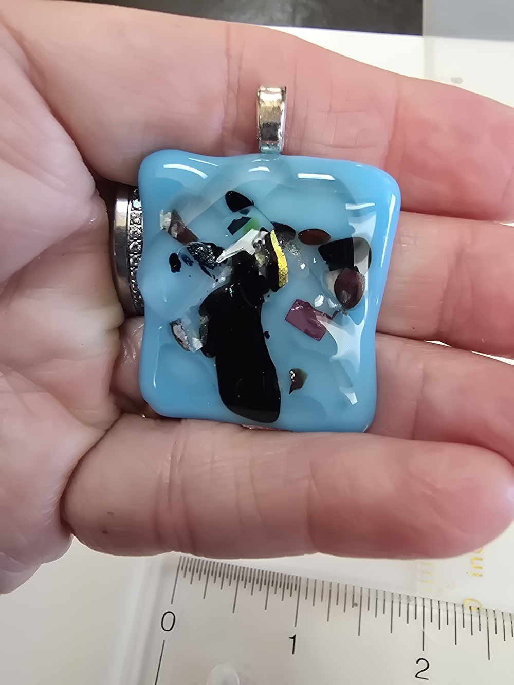 Handmade Blue Fused Glass Pendant Necklace